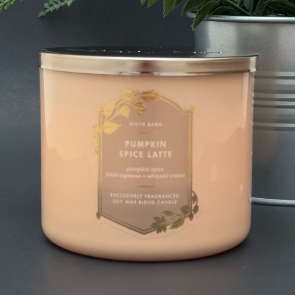 BBW Pumpkin Spice Latte White Barn Bath & Body Works 3 Wick Candle - Picture 1 of 10